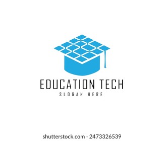 Tech Academy Artificial Intelligence Technology with Graduation Hat Cap Education School Student Logo Design Inspiration