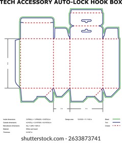 Tech accessory auto lock hook box packaging design template