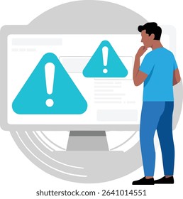 Tech Alert Vector with Thoughtful Figure