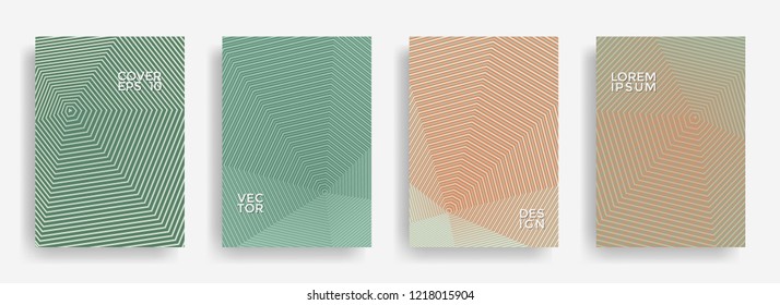 Tech annual report design vector collection. Halftone stripes edged texture cover page layout templates set. Report covers geometric design, business brochure pages corporate banners.