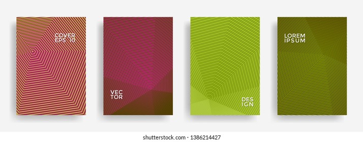 Tech annual report design vector collection. Gradient grid texture cover page layout templates set. Report covers geometric design, business brochure pages corporate banners.
