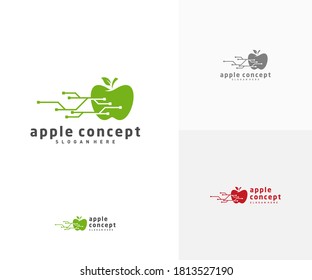 Tech Apple logo design vector template, Fruits Apple icon symbol
