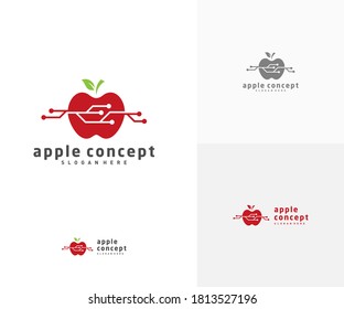 Tech Apple logo design vector template, Fruits Apple icon symbol