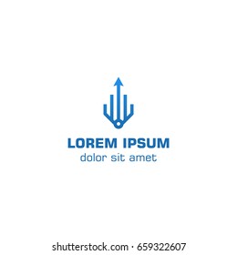 Tech arrow, abstract real estate or finance. Vector logo template