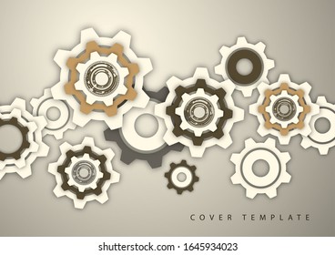 Tech background with colored gears, modern cover template. Place for text. Vector illustration for your design.