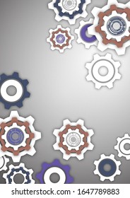 Tech background with colored gears, modern cover template. Place for text. Vector illustration for your design.