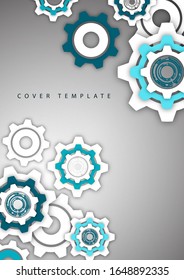 Fondo técnico con engranajes de colores, plantilla de tapa moderna. Colocar texto. Ilustración vectorial para su diseño.