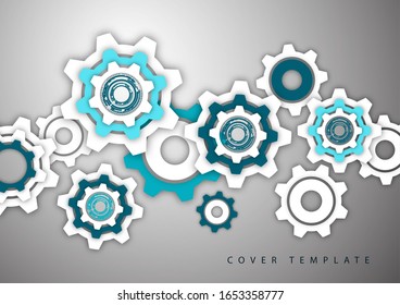 Fondo técnico con engranajes de colores, plantilla de tapa moderna. Colocar texto. Ilustración vectorial para su diseño.