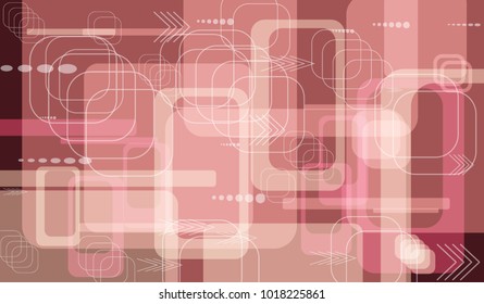 Tech Background. Colorful Horizontal Technology Background with Frames, Squares, Dots, Arrows and Lines. Modern Abstract Texture for Web, Wallpaper, Applications. Retro Digital Texture. Vector.