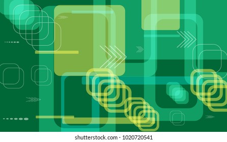 Tech Background. Colorful Horizontal Technology Background with Frames, Squares, Dots, Arrows and Lines. Modern Abstract Texture for Web, Wallpaper, Applications. Modern Digital Texture. Vector.