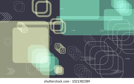 Tech Background. Colorful Horizontal Technology Background with Frames, Squares, Dots, Arrows and Lines. Modern Abstract Texture for Wallpaper, Applications, Web. Vintage Digital Texture. Vector.
