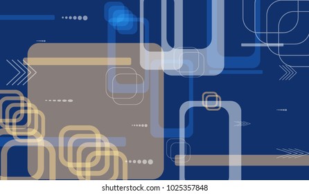 Tech Background. Colorful Horizontal Technology Background with Frames, Squares, Dots, Arrows and Lines. Modern Abstract Texture for Wallpaper, Applications, Web. Futuristic Digital Texture. Vector.