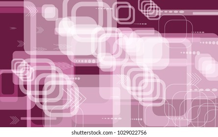 Tech Background. Colorful Horizontal Technology Background with Frames, Squares, Dots, Arrows and Lines. Modern Abstract Texture for Wallpaper, Web, Applications. Modern Digital Texture. Vector.