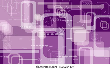 Tech Background. Colorful Horizontal Technology Background with Frames, Squares, Dots, Arrows and Lines. Modern Abstract Texture for Web, Applications, Wallpaper. Retro Digital Texture. Vector.