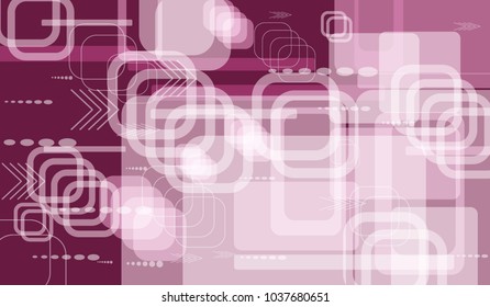 Tech Background. Colorful Horizontal Technology Background with Frames, Squares, Dots, Arrows and Lines. Modern Abstract Texture for Wallpaper, Applications, Web. Retro Digital Texture. Vector.