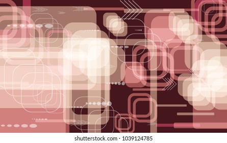 Tech Background. Colorful Horizontal Technology Background with Frames, Squares, Dots, Arrows and Lines. Modern Abstract Texture for Web, Applications, Wallpaper. Modern Digital Texture. Vector.