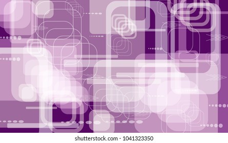 Tech Background. Colorful Horizontal Technology Background with Frames, Squares, Dots, Arrows and Lines. Modern Abstract Texture for Web, Wallpaper, Applications. Retro Digital Texture. Vector.
