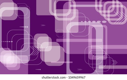 Tech Background. Colorful Horizontal Technology Background with Frames, Squares, Dots, Arrows and Lines. Modern Abstract Texture for Web, Applications, Wallpaper. Fantastic Digital Texture. Vector.