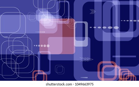 Tech Background. Colorful Horizontal Technology Background with Frames, Squares, Dots, Arrows and Lines. Modern Abstract Texture for Web, Wallpaper, Applications. Retro Digital Texture. Vector.