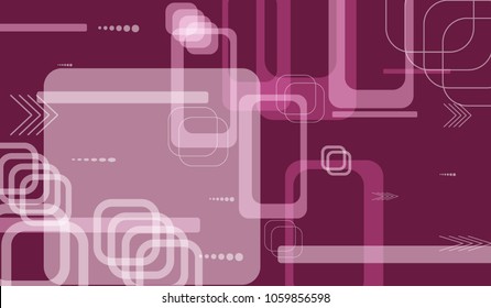 Tech Background. Colorful Horizontal Technology Background with Frames, Squares, Dots, Arrows and Lines. Modern Abstract Texture for Web, Applications, Wallpaper. Fantastic Digital Texture. Vector.