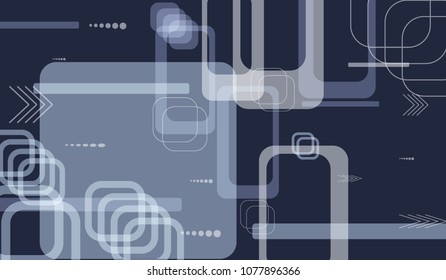 Tech Background. Colorful Horizontal Technology Background with Frames, Squares, Dots, Arrows and Lines. Modern Abstract Texture for Wallpaper, Web, Applications. Trendy Digital Texture. Vector.