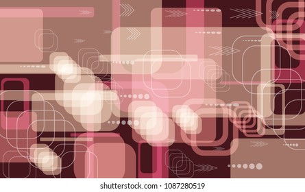 Tech Background. Colorful Horizontal Technology Background with Frames, Squares, Dots, Arrows and Lines. Modern Abstract Texture for Web, Wallpaper, Applications. Vintage Digital Texture. Vector.
