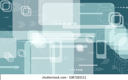 Tech Background. Colorful Horizontal Technology Background with Frames, Squares, Dots, Arrows and Lines. Modern Abstract Texture for Web, Applications, Wallpaper. Retro Digital Texture. Vector.