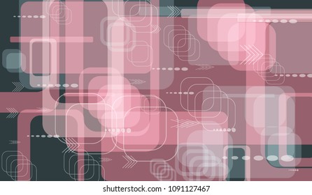 Tech Background. Colorful Horizontal Technology Background with Frames, Squares, Dots, Arrows and Lines. Modern Abstract Texture for Wallpaper, Web, Applications. Futuristic Digital Texture. Vector.