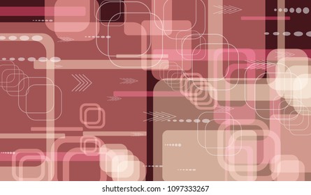 Tech Background. Colorful Horizontal Technology Background with Frames, Squares, Dots, Arrows and Lines. Modern Abstract Texture for Web, Applications, Wallpaper. Modern Digital Texture. Vector.
