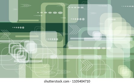 Tech Background. Colorful Horizontal Technology Background with Frames, Squares, Dots, Arrows and Lines. Modern Abstract Texture for Wallpaper, Web, Applications. Futuristic Digital Texture. Vector.