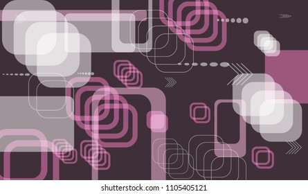 Tech Background. Colorful Horizontal Technology Background with Frames, Squares, Dots, Arrows and Lines. Modern Abstract Texture for Wallpaper, Web, Applications. Vintage Digital Texture. Vector.