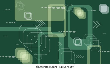 Tech Background. Colorful Horizontal Technology Background with Frames, Squares, Dots, Arrows and Lines. Modern Abstract Texture for Wallpaper, Applications, Web. Retro Digital Texture. Vector.