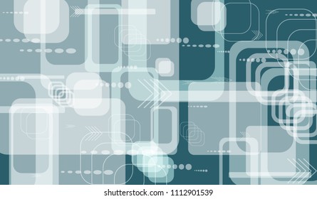 Tech Background. Colorful Horizontal Technology Background with Frames, Squares, Dots, Arrows and Lines. Modern Abstract Texture for Web, Applications, Wallpaper. Futuristic Digital Texture. Vector.