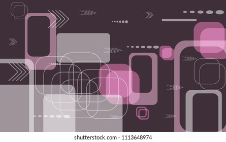 Tech Background. Colorful Horizontal Technology Background with Frames, Squares, Dots, Arrows and Lines. Modern Abstract Texture for Web, Applications, Wallpaper. Retro Digital Texture. Vector.