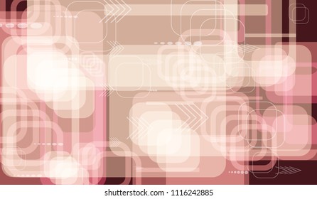 Tech Background. Colorful Horizontal Technology Background with Frames, Squares, Dots, Arrows and Lines. Modern Abstract Texture for Web, Wallpaper, Applications. Retro Digital Texture. Vector.