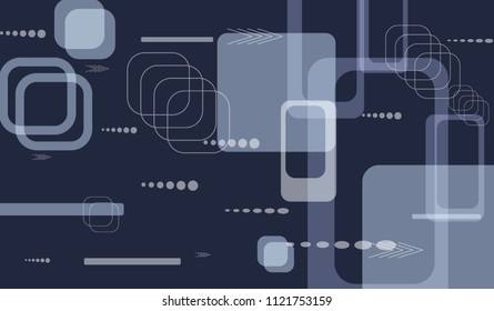 Tech Background. Colorful Horizontal Technology Background with Frames, Squares, Dots, Arrows and Lines. Modern Abstract Texture for Web, Applications, Wallpaper. Modern Digital Texture. Vector.