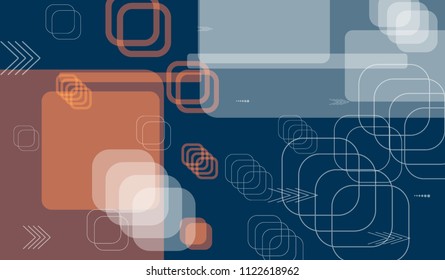 Tech Background. Colorful Horizontal Technology Background with Frames, Squares, Dots, Arrows and Lines. Modern Abstract Texture for Wallpaper, Applications, Web. Trendy Digital Texture. Vector.