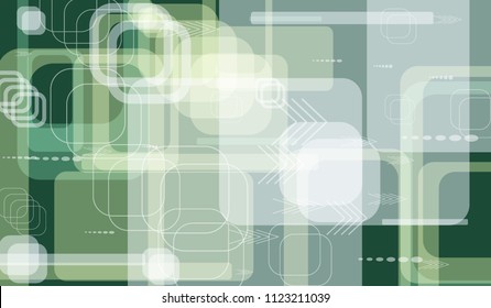 Tech Background. Colorful Horizontal Technology Background with Frames, Squares, Dots, Arrows and Lines. Modern Abstract Texture for Wallpaper, Applications, Web. Fantastic Digital Texture. Vector.