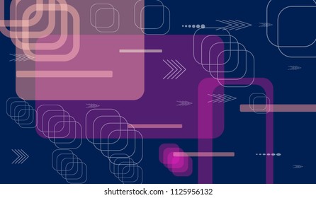 Tech Background. Colorful Horizontal Technology Background with Frames, Squares, Dots, Arrows and Lines. Modern Abstract Texture for Wallpaper, Web, Applications. Retro Digital Texture. Vector.