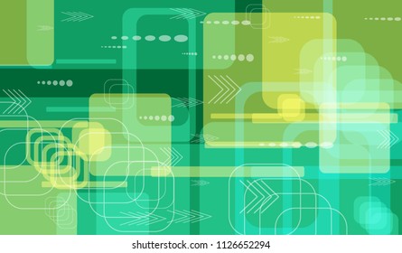 Tech Background. Colorful Horizontal Technology Background with Frames, Squares, Dots, Arrows and Lines. Modern Abstract Texture for Wallpaper, Applications, Web. Fantastic Digital Texture. Vector.