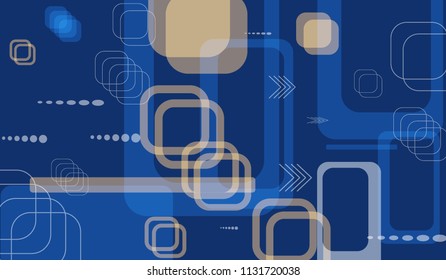 Tech Background. Colorful Horizontal Technology Background with Frames, Squares, Dots, Arrows and Lines. Modern Abstract Texture for Wallpaper, Applications, Web. Fantastic Digital Texture. Vector.