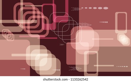 Tech Background. Colorful Horizontal Technology Background with Frames, Squares, Dots, Arrows and Lines. Modern Abstract Texture for Web, Applications, Wallpaper. Retro Digital Texture. Vector.