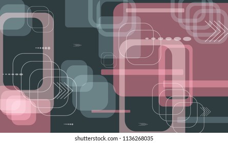 Tech Background. Colorful Horizontal Technology Background with Frames, Squares, Dots, Arrows and Lines. Modern Abstract Texture for Wallpaper, Applications, Web. Vintage Digital Texture. Vector.