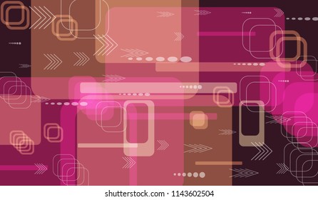 Tech Background. Colorful Horizontal Technology Background with Frames, Squares, Dots, Arrows and Lines. Modern Abstract Texture for Web, Wallpaper, Applications. Fantastic Digital Texture. Vector.