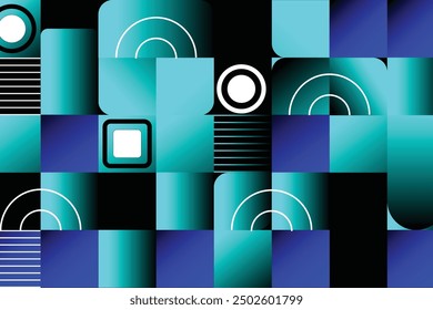 Tech Background. Colorful Horizontal Technology Background with Frames, Squares, Dots, Arrows and Lines. Modern Abstract Texture for Web, Applications, Wallpaper