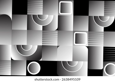 Tech Background. Colorful Horizontal Technology Background with Frames, Squares, Dots, Arrows and white black Lines. Modern Abstract Texture for Web, Applications, Wallpaper
