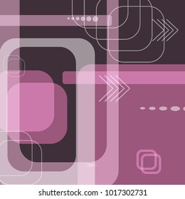 Tech Background. Colorful Square Technology Background with Frames, Squares, Dots, Arrows and Lines. Modern Abstract Texture for Web, Applications, Wallpaper. Retro Digital Texture. Vector.