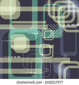 Tech Background. Colorful Square Technology Background with Frames, Squares, Dots, Arrows and Lines. Modern Abstract Texture for Wallpaper, Applications, Web. Fantastic Digital Texture. Vector.