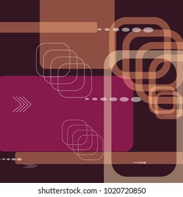 Tech Background. Colorful Square Technology Background with Frames, Squares, Dots, Arrows and Lines. Modern Abstract Texture for Wallpaper, Web, Applications. Retro Digital Texture. Vector.