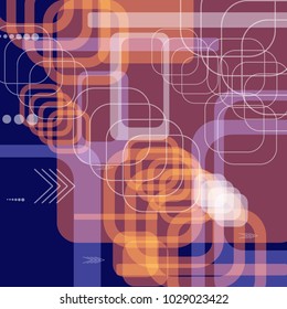 Tech Background. Colorful Square Technology Background with Frames, Squares, Dots, Arrows and Lines. Modern Abstract Texture for Wallpaper, Applications, Web. Modern Digital Texture. Vector.